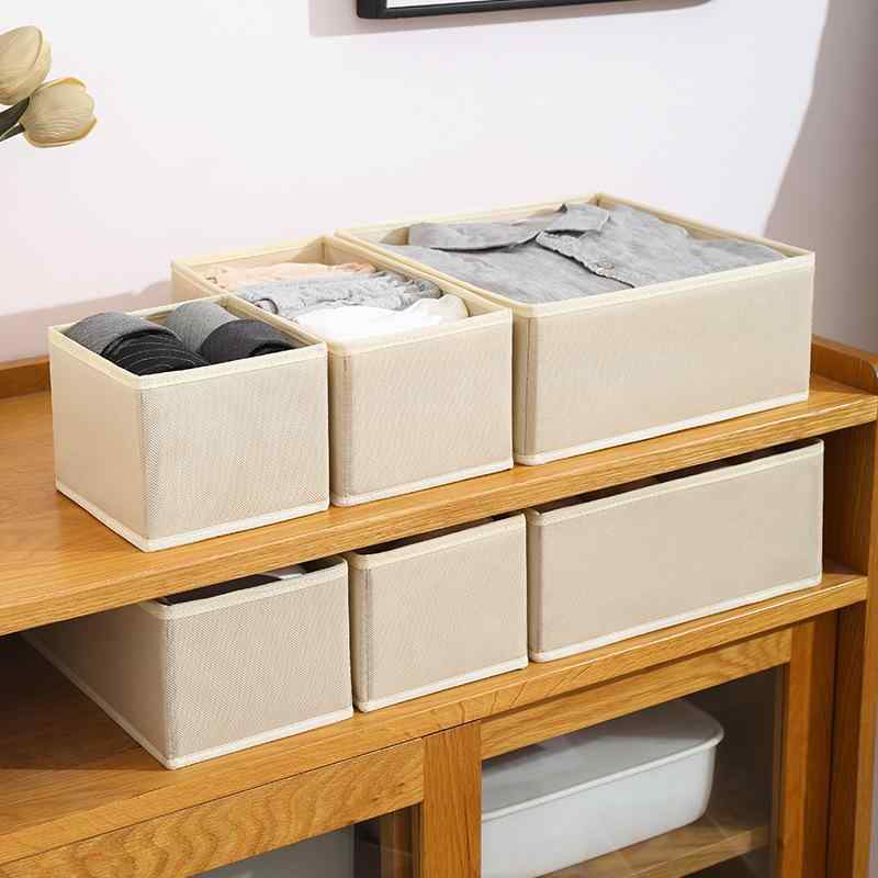 Rakuten - 収納ボックス 内衣 靴下 ブラ 文胸 インナー 引き出し整理 折りたたみ 無纺布 浅灰 深灰 米色 粉 18L 六件セット 布製 寝室 収納間 衣柜内 積み重ね 無蓋
