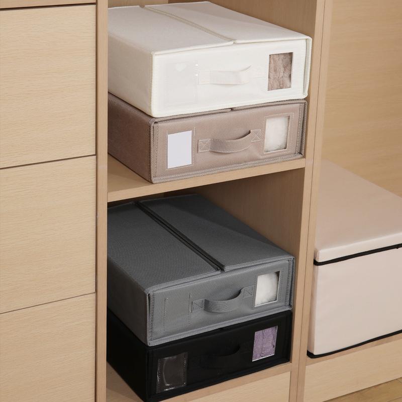 Rakuten - 収納ボックス ベッド下収納 折りたたみ 牛津布 ジッパー 透明窓 大容量 グレー 黒 クリーム 整理 衣物 毛衣 雑誌 シンプル 現代風 衣装ケース 布製 大きめ 収納ボックス