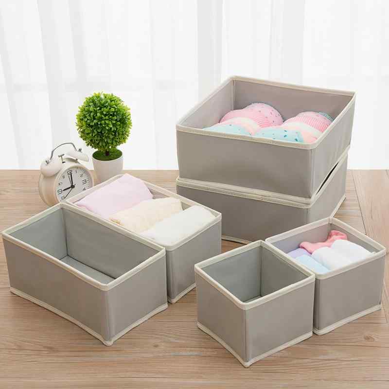 Wall Furniture - 収納ボックス 内衣 6点セット 無纺布 折りたたみ 大容量 深灰 米 浅灰 粉 抽屉整理 衣装ケース ベッド下収納 ワードローブ収納 雑貨入れ ソックス ブラ 文具 収納