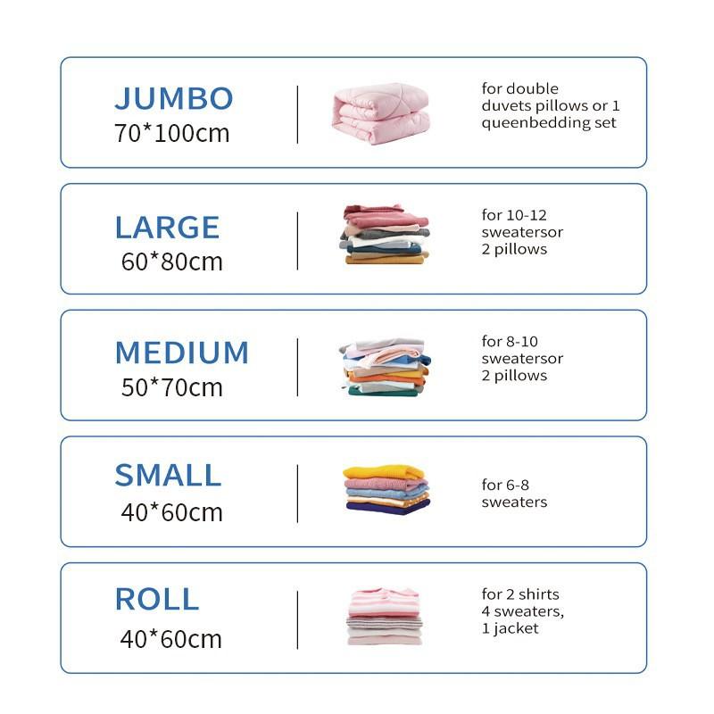 Rakuten - 真空収納 圧縮袋 厚手 ナイロン 衣類 被子 専用 家用 整理 収納 必需品 大 中 小 手動ポンプ PA+PE素材 袋圧抽気式