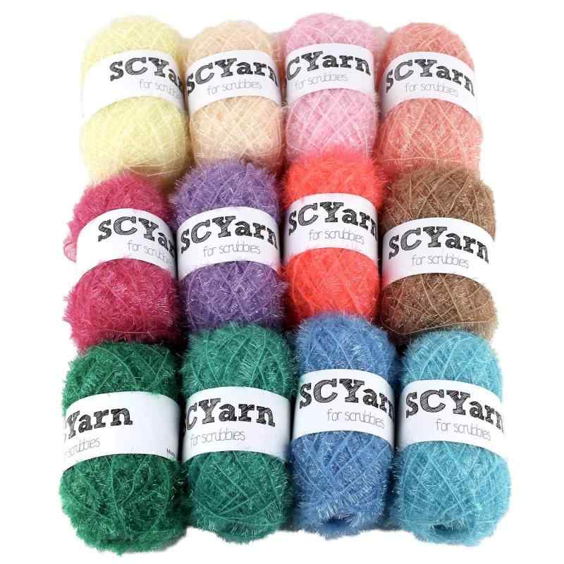 SCYarn 韓国産 たわし糸12色セット 1玉当たり 35g 約75m 計420g、900m ポリエステル毛糸(パステル)