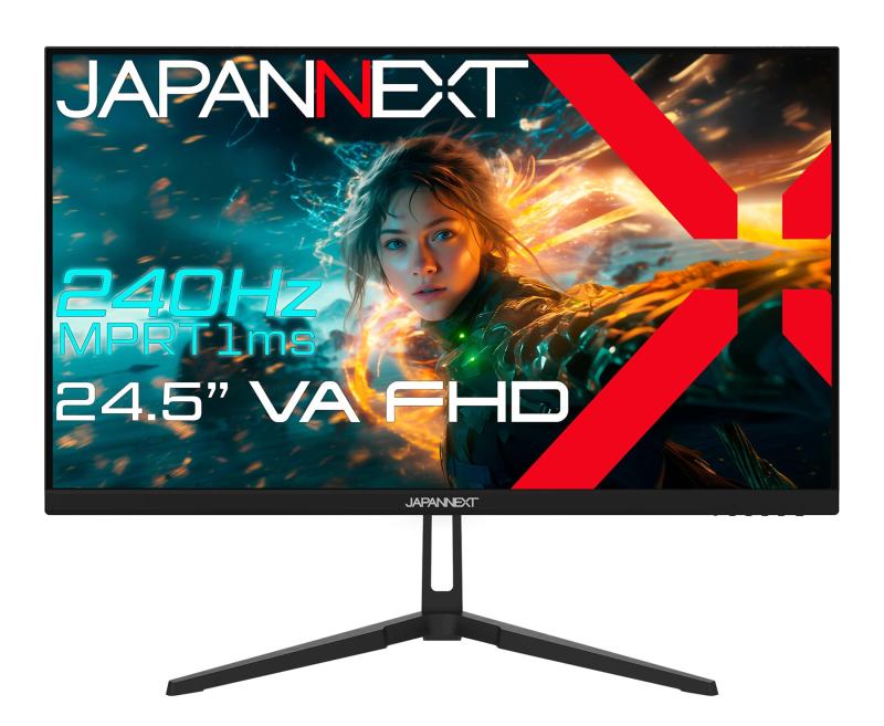 JAPANNEXT 24.5インチ ゲーミングモニター 240Hz 1ms フルHD 1920x1080解像度 VA パネル ディスプレイ (HDMI/DisplayPort/VESA対応/ブルーライトカット / 視野角178°) JN-VG245FHD