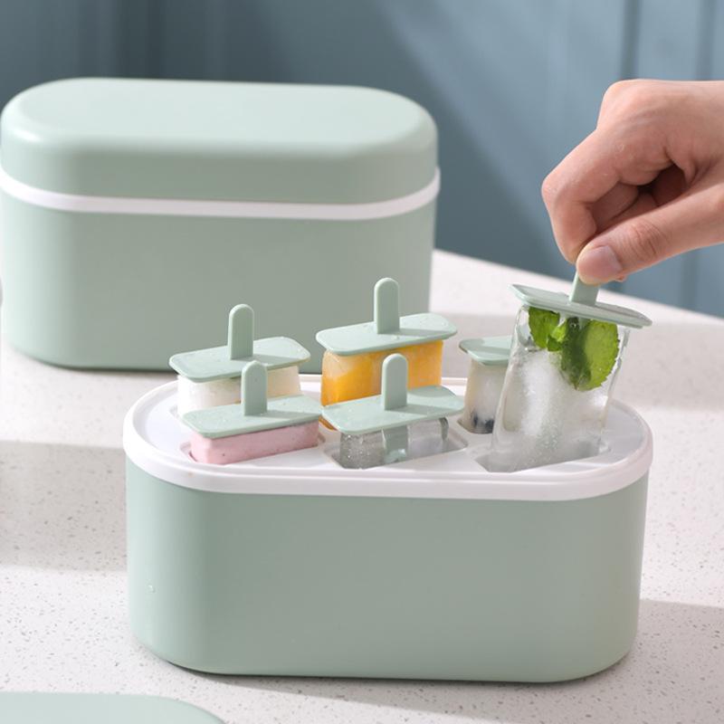アイス 棒 型 氷 菓子 家用 子供 氷淇淋 氷塊 凍結 収納 ボックス プラスチック 緑 白 方形 円形 硬底 6本 8本 現代 簡約 スタイル