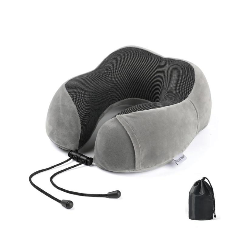 魔法のネックピロー 飛行機 快適グッズ 超軽量 首枕 旅行 低反発 携帯枕 クッション コンパクト (グレー)
