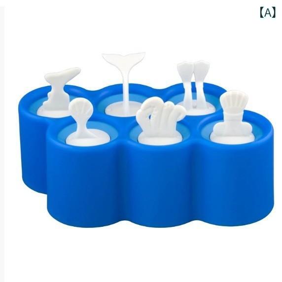 アイス トレイ シリコン 丑丑鱼 6格 DIY 子供用 アイスクリーム 雪糕 自作 家庭用 製氷 器 ブルー 現代 簡約 スタイル 易脱模 機能