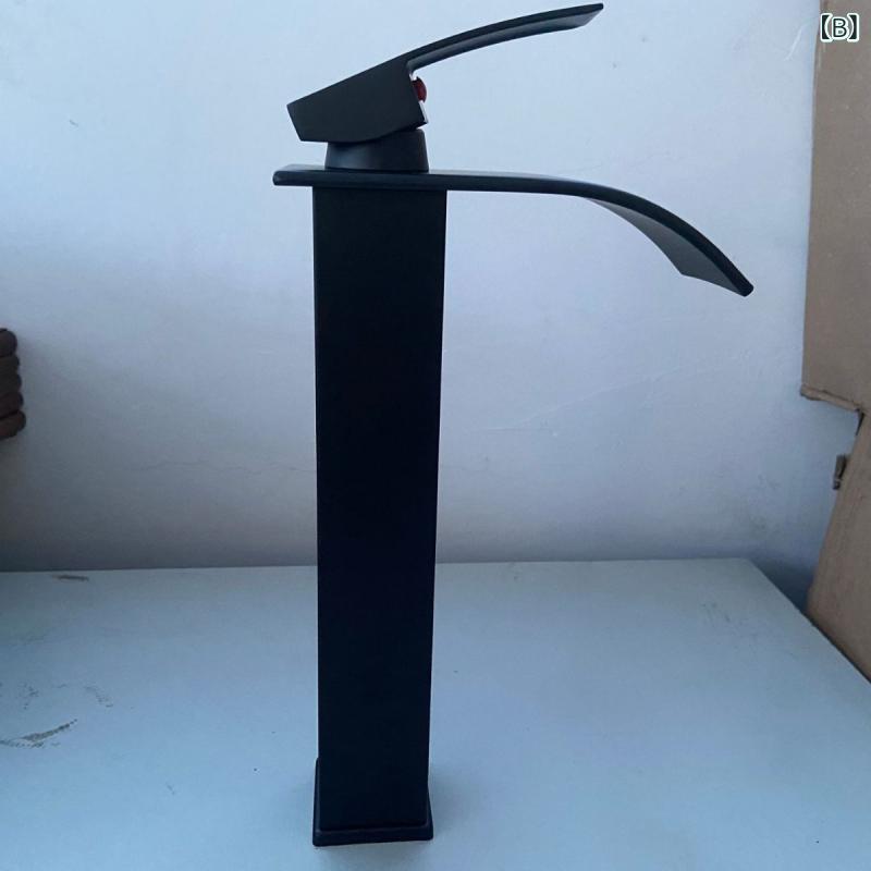 洗面台 水龙头 黒 瀑布 欧式 広い口 シングルレバー 混合 冷温水 浴室 洗面器 上置...