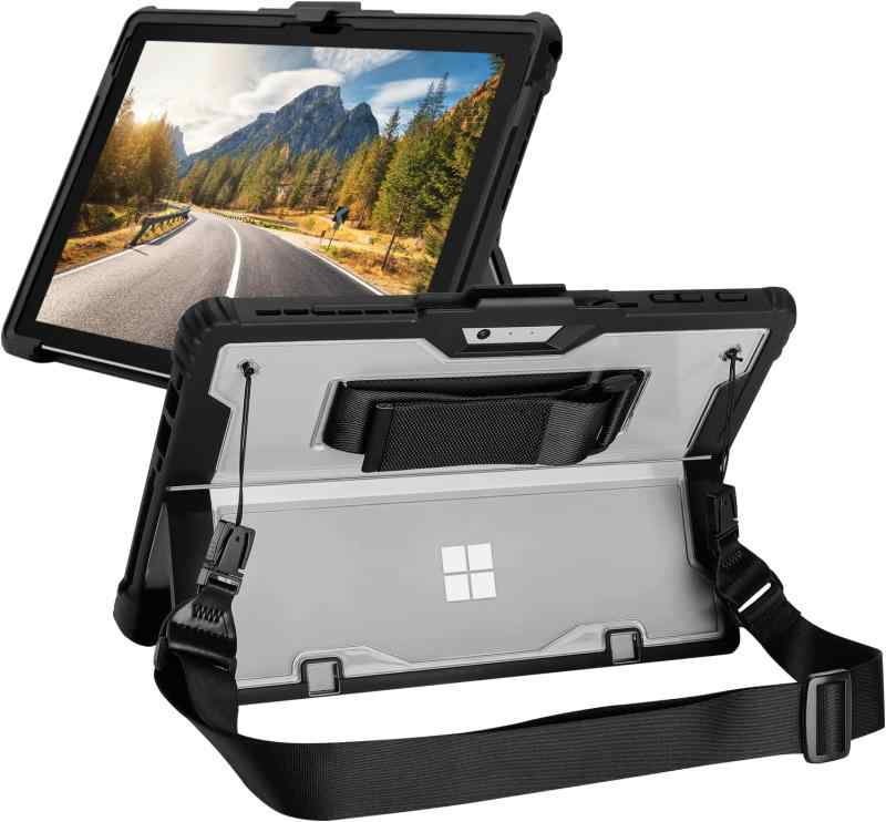 Rakuten - Surface Pro7 Pro7+ Pro6 Pro5 Pro4ケース 透明 耐衝撃 肩掛けストラップ ハンドストラップ & ペンホルダー付き サーフェスプロ7 / 7+ / 6 / 5 / 4 カバーSurface Proケース 軽量 薄型