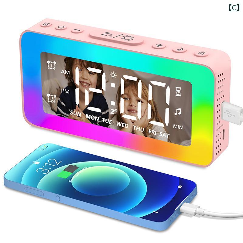 LED 電子時計 子供用 学生用 ベッドサイド 小型 夜光 数字 時鐘 USB スヌーズ 機能 白色 黒 ピンク 現代 シンプル 鏡面 倒計時 照明 24時間表示 曜日表示 プラスチック PVC 30mm厚 [3]