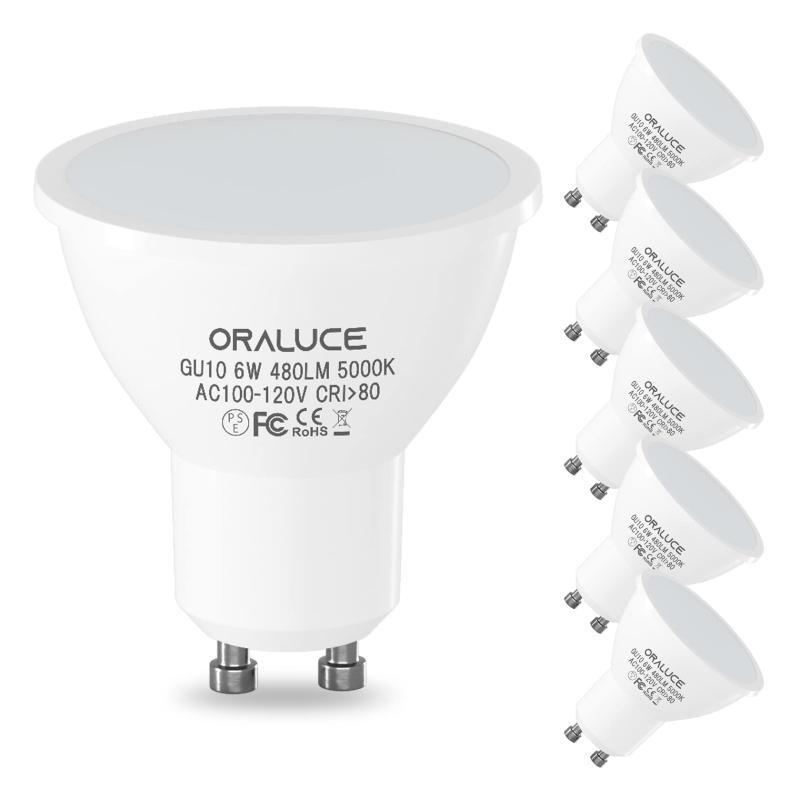 ORALUCE LED電球 GU10口金 スポットライト 50W形相当 6W 480lm 5000K 昼白色 調光不可 省エネ 長寿命 ..