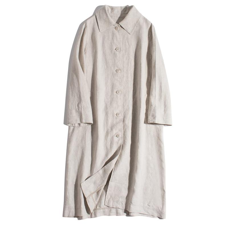 [SSUPTEMBER2] ステンカラーコート バルマカーンコート スプリングコート ロング シャツ レディース アウター 無地 リネン ゆったり おしゃれ カジュアル 通勤 防寒 (M, ベージュ)
