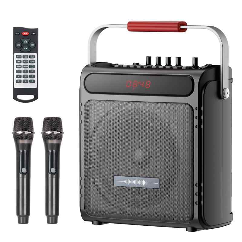 Moon River スピーカーセット カラオケセット 拡声器 Bluetooth 5.3対応 ワイヤレスマイク2本 高低音強化機能搭載 充電式 ポータブル カラオケマシン TF/USB/AUX/REC対応 ホームパーティー/室外/会議/