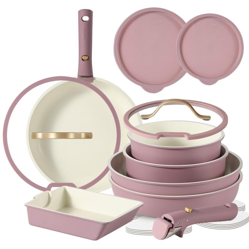 CAROTE カローテ フライパン セット16点 鍋セット IH・ガス火対応 PFOA PFOS フリー 取っ手のとれる マーブルコート くっつきにくい 洗いやすい 高級感ありのつまみ 紫 パープル 一年 プチ贅