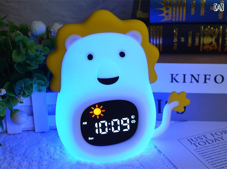 Rakuten - 小夜灯 動物 造型 拍拍 減圧 変色 睡眠 安抚 闹钟 灯 シリコン カートゥーン調 ライオン クマ フクロウ 犬 猫 恐龙 ユニコーン グリーン 恐龙 ボタン 電池式