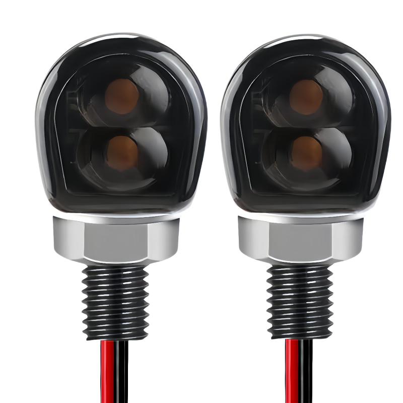 KICARYAJP バイク用ウインカー LED 小型 高視認性 超高輝度 スモーク 汎用 M8 Eマーク 12V PCレンズ 超小型 極小 ナノ ミニ 小さい 防水 LEDウインカー 方向指示器 2個セット 車検対応 (2発チップ-ス