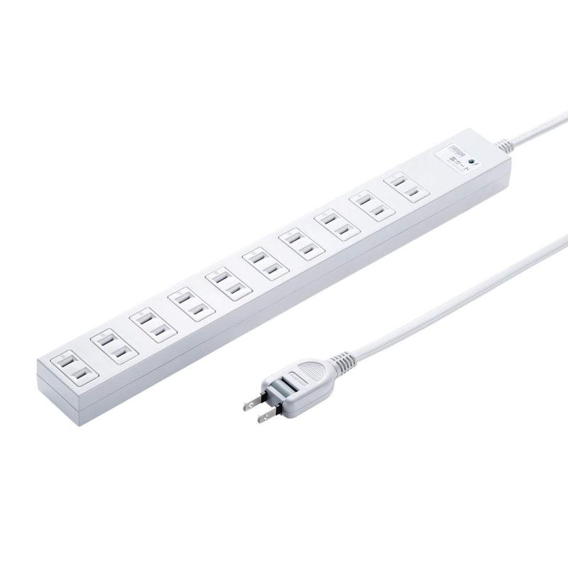 Netbook （UmPC） - サンワサプライ(Sanwa Supply) 電源タップ 10個口(2P) 2m 雷ガード 一括集中スイッチ 裏面マグネット ホコリ防止シャッター スイングプラグ TAP-SP217-2