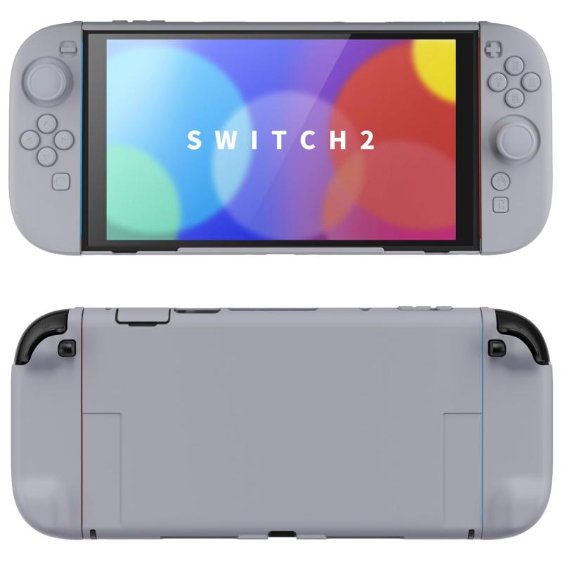 PlayVital Nintendo Switch 2（2025）対応ハードカバー 保護ケース 付けたままドックに対応 折りたたみ式スタンド＆親指グリップ付き–【グレー】