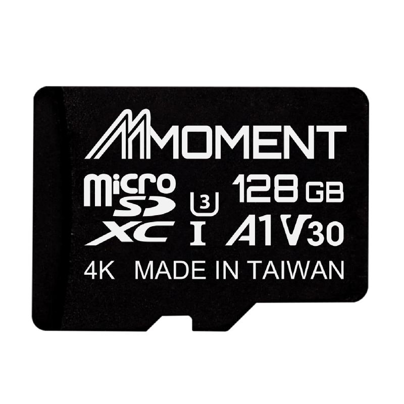 MMOMENT 128GB MicroSDXCカード U3 / A1 / V30 / SDアダプター付 (読込最大100MB/s)規格：microSDXC、記録容量：128GB、スピードクラス： UHS-I / U3 / A1V30 / Class10最大読取り速度：100MB/s、最大書込み速度：40MB/s対応機種：カメラ、デジタルカメラ、アクションカメラ、スマートフォン、タブレットなど付属品：SD変換アダプター期間：製品お買い上げ日より5年間 / 製造国：台湾
