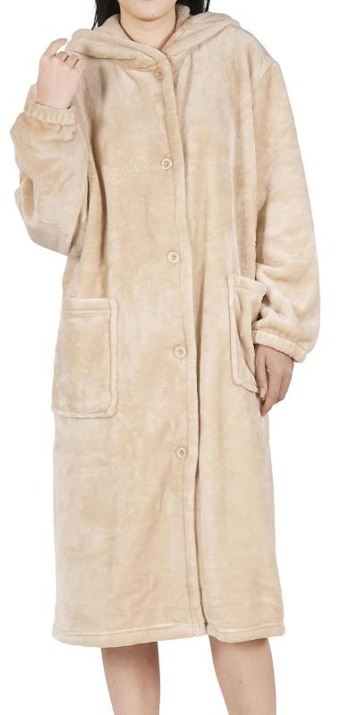 [MIRIKOO] 着る毛布 ルームウェア 暖かい M-着丈110cm/L-着丈130cm フード付き ボタン付き 着るブランケット かいまき 部屋着 パジャマ ガウン リブ袖 フランネル ふわふわ 吸湿発熱 静電【商品情報&amp;肌に優...