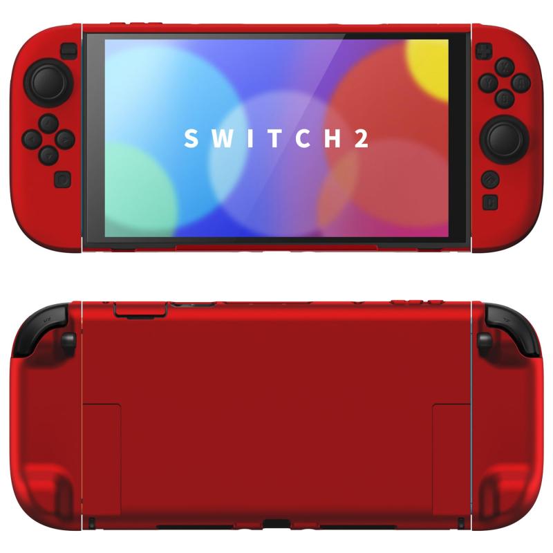 PlayVital Nintendo Switch 2（2025）対応ハードカバー 保護ケース 付けたままドックに対応 折りたたみ式スタンド＆親指グリップ付き–【スカーレットレッド】