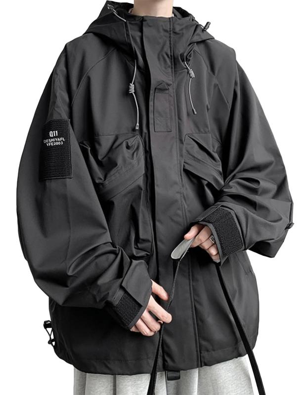 [MMTYRM] ジャンパー メンズ ゆったり ジャケット スタジャン オーバーサイズ コート ワークジャケット おしゃれ ミリタリージャケット フードつき メンズ 大きいサイズ ジャケットブラック7X