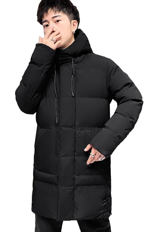 [MMTYRM] ダウンジャケット メンズ 冬服 フード付き 中綿コート 厚手 大きいサイズ ダウンコート 無地 防風 ブルゾン ダウン風 ロングコート 防寒 暖かい ブラック-L
