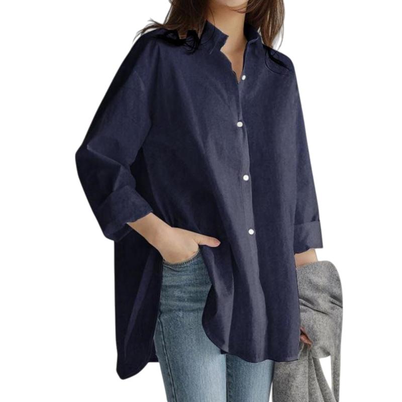 [MEME XTRA] シャツ ブラウス レディース - 長袖 襟付き トップス ボタン付き 前開き ゆったり 体型カバー おしゃれ シンプル カジュアル 無地 通勤 OL 着回し 春夏秋