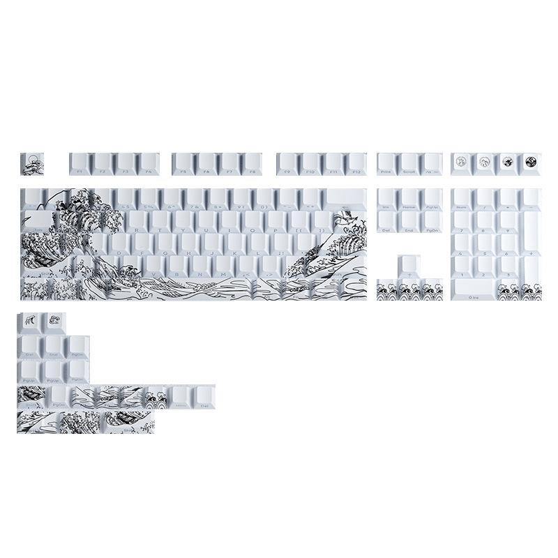キーボード キーキャップ PBT 機械式 配列 浮世絵 黒 白 赤金