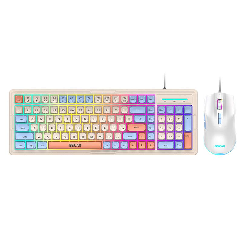 キーボード マウス セット 静音 有線 RGB 機械式 ゲーム ノートパソコン デスクトップ 外付け 薄型 橙