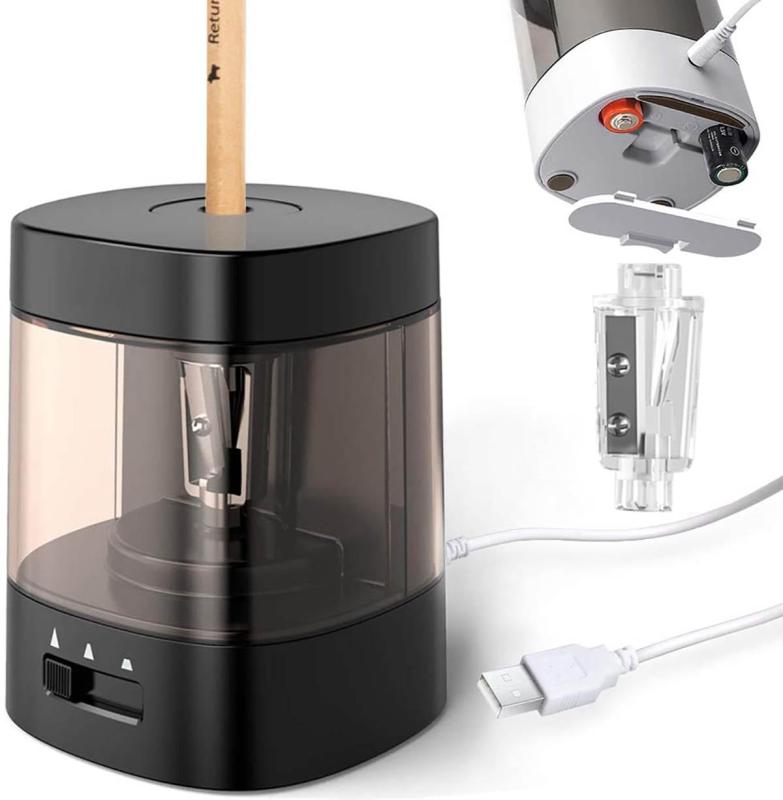 電動鉛筆削り 入学準備 電動シャープナー 非充電式 6-8mm鉛筆 乾電池/USB 2A電源供給 デッサン鉛筆 小..