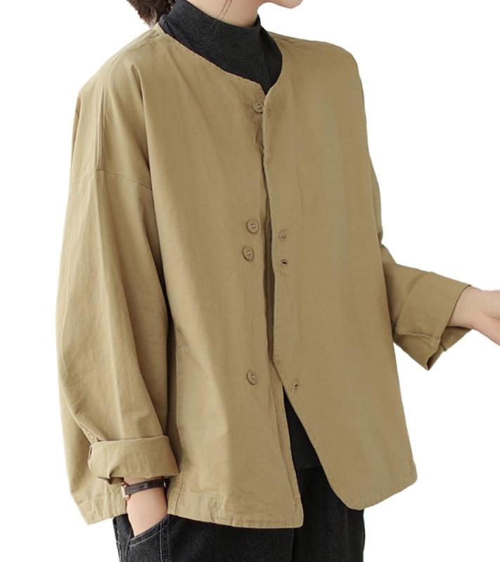 アウター レディース ショート丈 薄手 スプリングコート ゆったり 大人可愛い 長袖 綿麻 シンプル 大きいサイズ 夏 秋 通勤 通学 JET336
