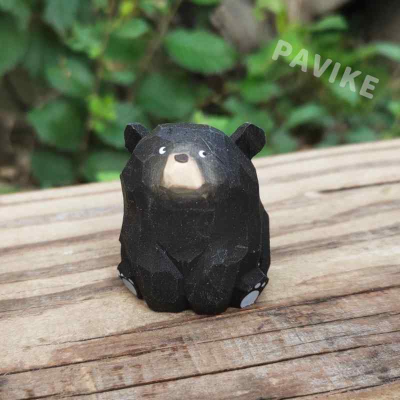 PAVIKE 木彫りの熊 ミニサイズ 木雕摆件 ウッドベア像 ミニ木製クマ 置物 熊の像 雑貨 小物 装飾品 ミニチュアクマ 手彫り 木製 クマ像 寝室 家 装飾品 本棚 寮用 寝室の装飾 家の装飾 手彫りのサムネイル