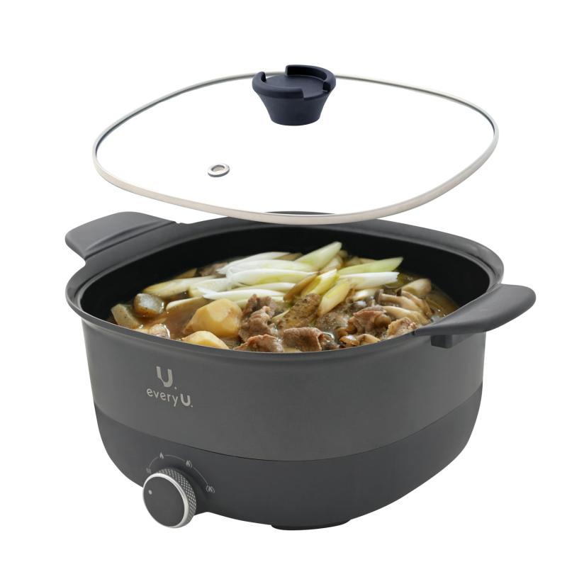 every U. 両手電気鍋 5L Enamellia Dura Coat (ホーロー調セラミックコート) 温度調整3段階 ガラス蓋付..