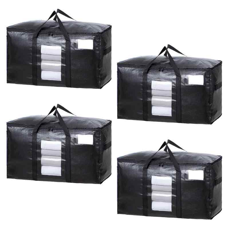 BTtime 布団収納袋 4個セット 引越しバッグ 大きいバッグ 衣装ケース 折りたたみ式 カバン 持ち手付き 背負える 透明窓 特大容量 省スペース 防塵 防水 耐荷重 洋服/羽毛布団 引っ越し/旅行用