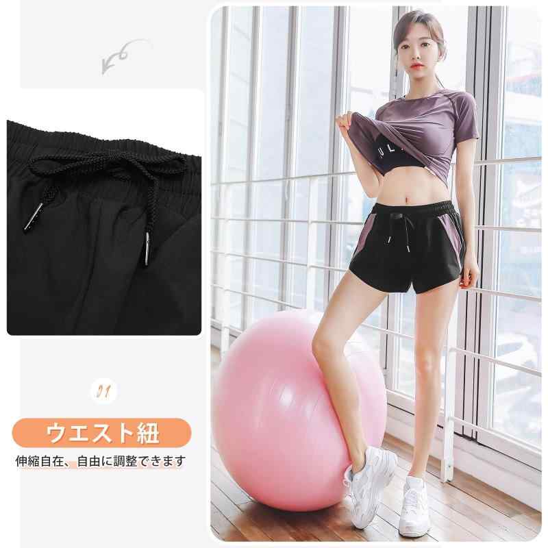 [THREEGUN] ショートパンツ レディース スポーツ 2in1 ポケット付き 短パン ランニングパンツ ヨガパン..