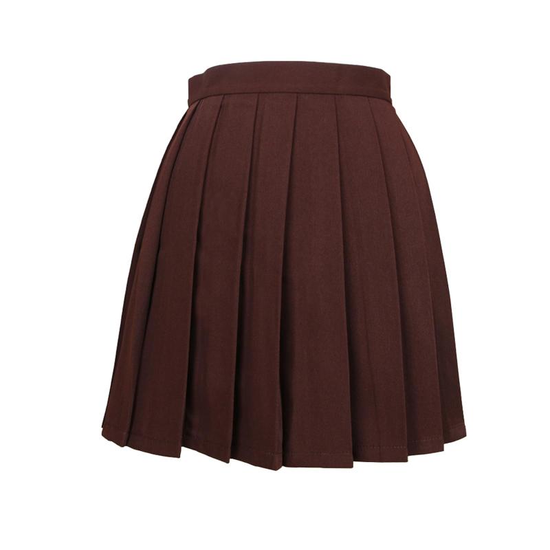 [Blostirno] プリーツスカート ミニ スクール ミニスカート 無地 ハイウェスト ひざ丈 制服 女子高校生 コーヒー（JP0062C0-S）