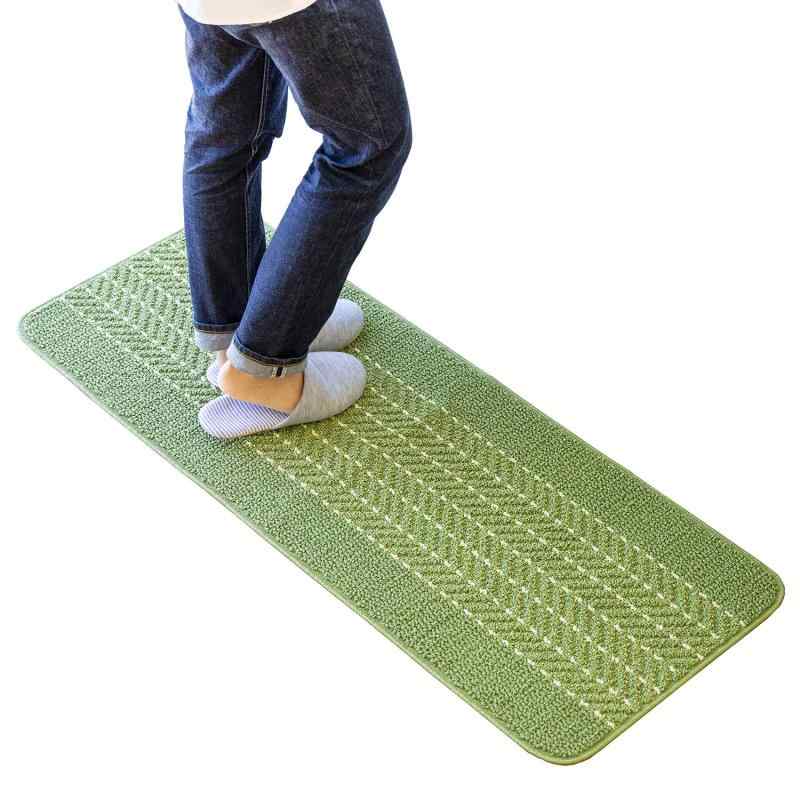 オカ(OKA) 優踏生洗いやすい キッチンマット 約45cm×120cm グリーン(ヘリンボン) (洗える 軽量 滑り止..