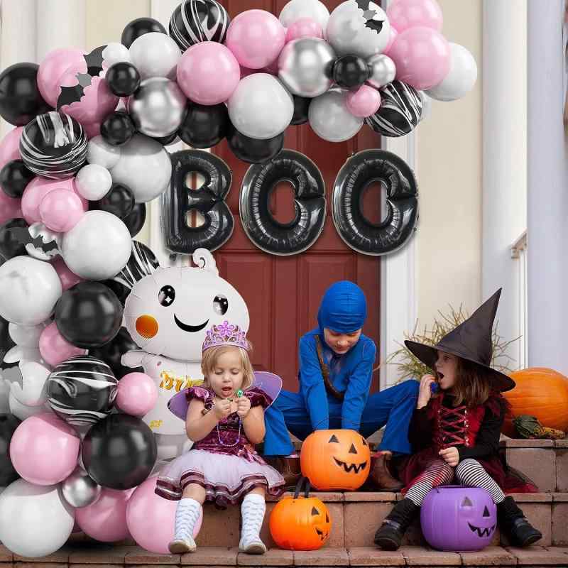DOSARRIBA ハロウィンバルーン BOOキット アルミバルーン デコレーションセット ピンク シルバー ブラック ハロウィンパーティーデコレーション フィルム風船 おばけ 幽霊 コウモリ HAPPY HALLOWEE 3