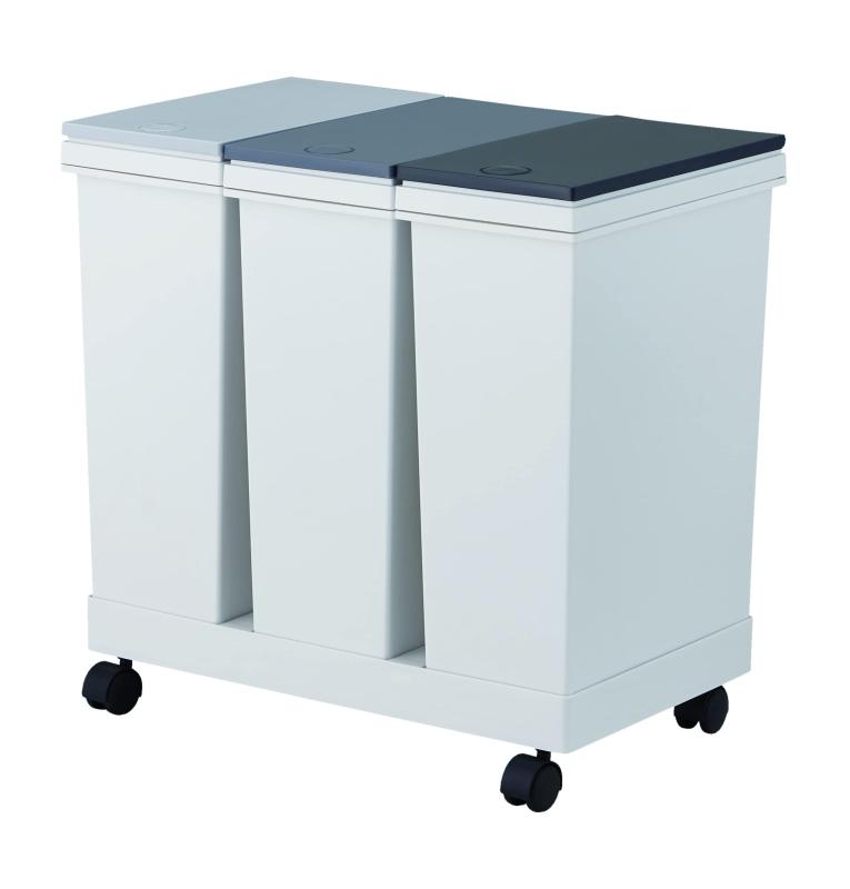 アスベル フタ付きゴミ箱 EC横型3分別ワゴン たっぷり容量 60L 黒 小物入れに使える A6895