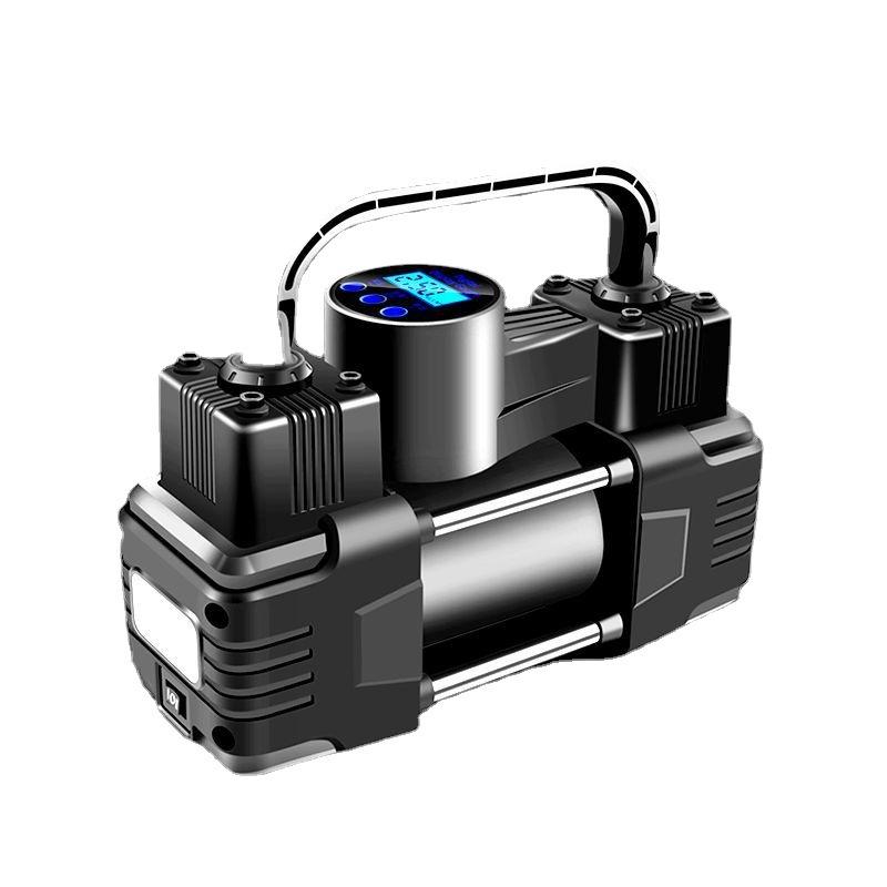 自動車用 電動 空気入れ ポンプ 車載 タイヤ ポンプ シガーソケット 12V 電源 120W ポンプ ダブルシリンダー ブラック 照明 タイヤ圧力計 3m 電源コード 急速 充気