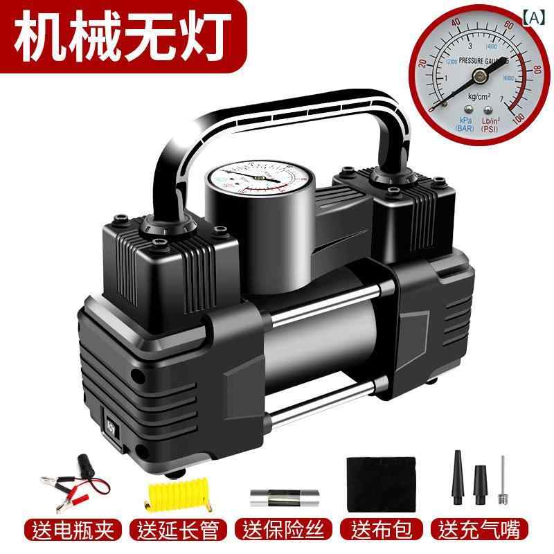 自動車用 電動 空気入れ ポンプ 車載 タイヤ ポンプ シガーソケット 12V 電源 120W ポンプ ダブルシリンダー ブラック 照明 タイヤ圧力計 3m 電源コード 急速 充気 superyou-10475971 SUPERYOU サンプル画像2