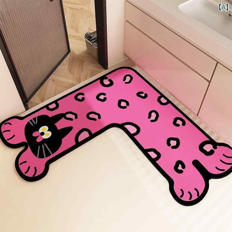 キッチンマット バスマット 猫柄 吸水 防塵 L型 ポリエステル キッチン 浴室 動物柄 かわいい 耐久性