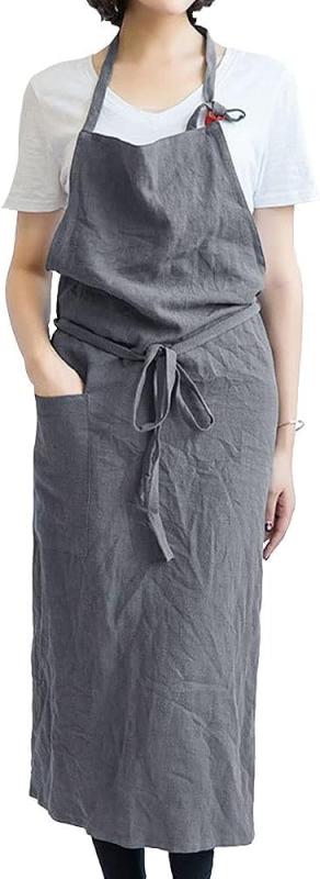 [JOYAIYI] エプロン カフェ風 リネン 首掛け 調節可能 おしポケット付き 美容 家庭用 保育士 (Grey)