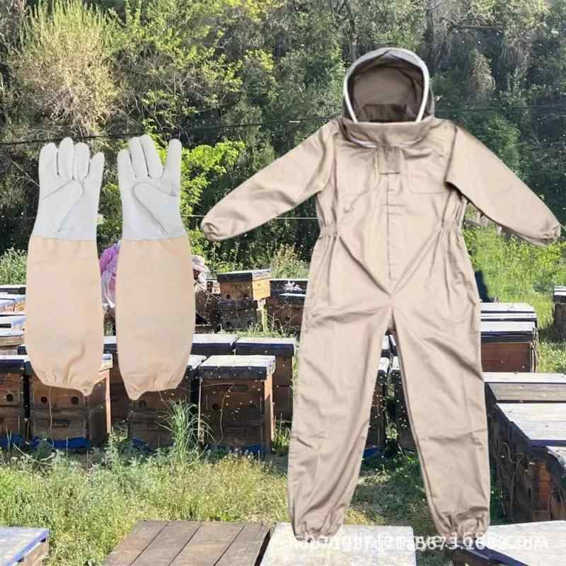 養蜂 防護服 防蜂服 連体 蜂衣 杏 スペーススーツ 羊皮 手袋 養蜂 服 セット 男性用 女性用 ポリエステル 綿 軽量 通気性 耐久性 作業用 畜産 畜産用