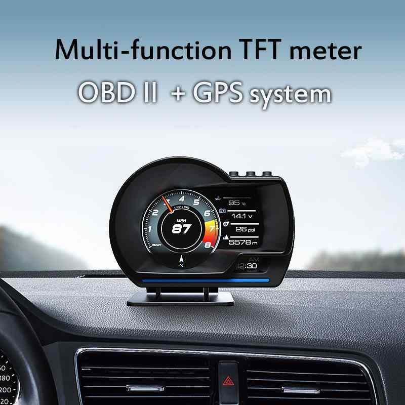 OBD メーター 液晶 ディスプレイ ヘッドアップ ディスプレイ 速度 回転数 水温 ターボ メーター 自動車 汎用 コンパクト 軽量 金属 プラスチック 12V
