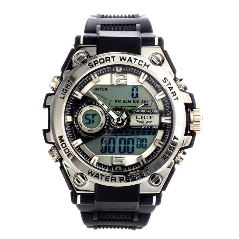 LIGE 8922 メンズ腕時計 【 シルバー ＋ ブラック 】 クロノグラフ 防水 水泳 マリンスポーツ アウトド..