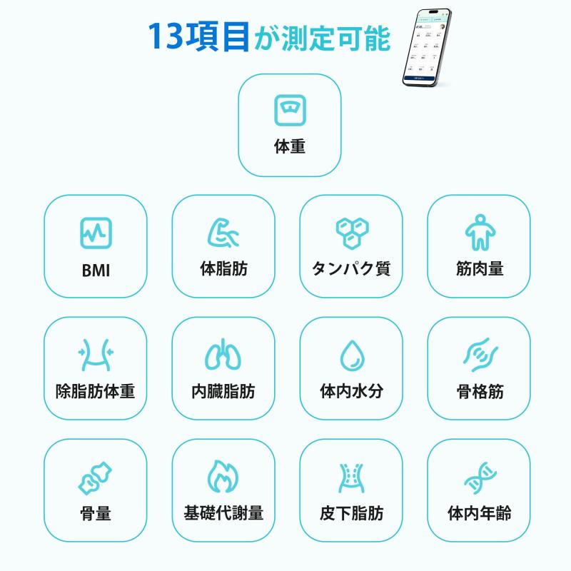Etekcity 体重計 スマホ連動 体組成計 13項目測定可能 専用アプリ データ自動グラ...