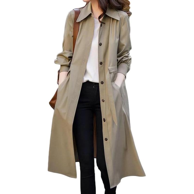 [KEWJYUE] スプリングコート レディース トレンチコート ロングコート ジャケット カジュアル 薄手 ロング 春 秋 通勤 (XL)