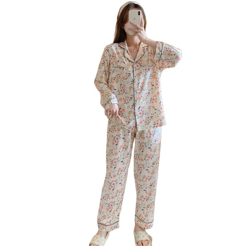 楽天SUPERYOU[FEISEDY] ルームウェア パジャマ レディース 綿 長袖 上下セット 前開きパジャマ ゆったり 可愛い 吸汗・通気・肌に優しい 寝巻き 気持ちいい 寝間着 パジャマセット 柔らかい 部屋着 快適 春