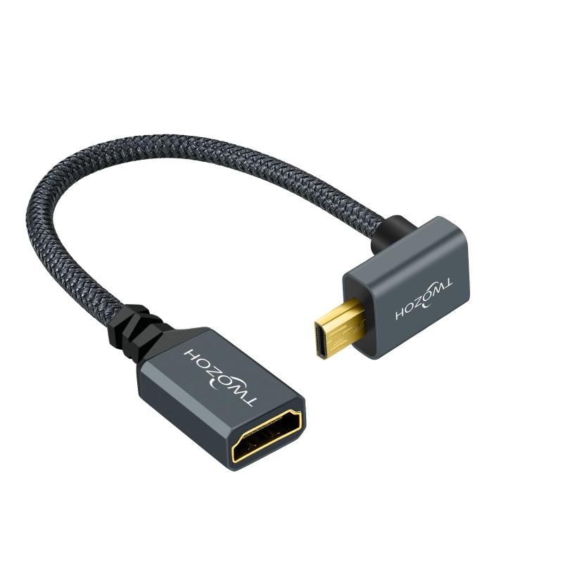 Twozoh 下向きアングルマイクロHDMI-HDMI延長ケーブル 0.2M ナイロン編組 90°度 マイクロHDMIオス-HDMIメスアダプター 4K@60Hz 1080p対応 適格請求書発行可(2)