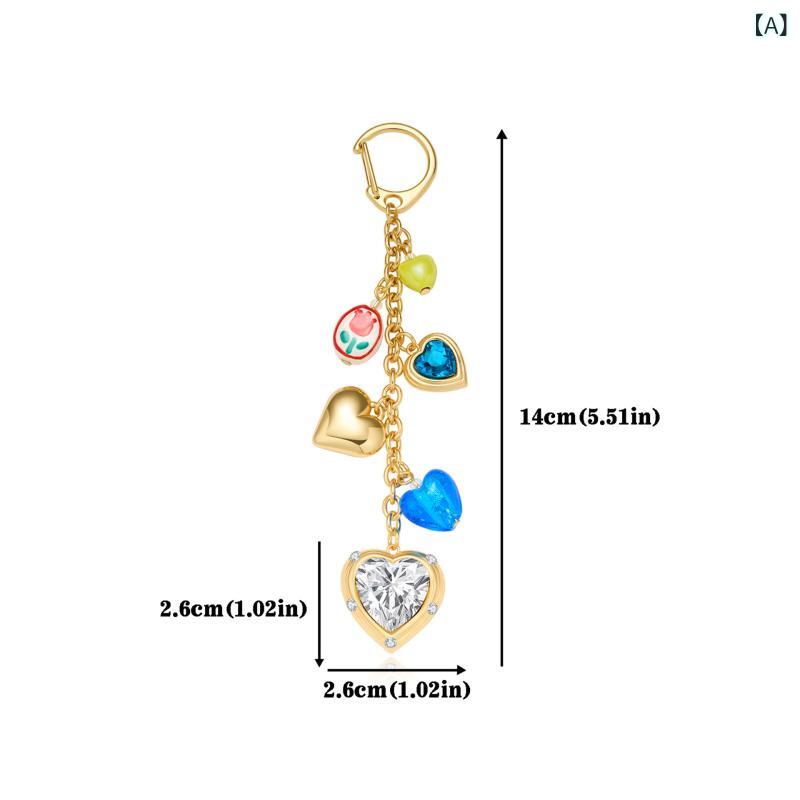 SUPERYOUのキーホルダー 女性用 ハート キーホルダー スマホストラップ 合金 かわいい ピンク シルバー ハート ドロップ ベル 気球 クリア ラブリー｜アングル2